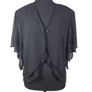 Joseph Ribkoff Black Sheer Cardigan With Beaded Flutter Sleeves 12